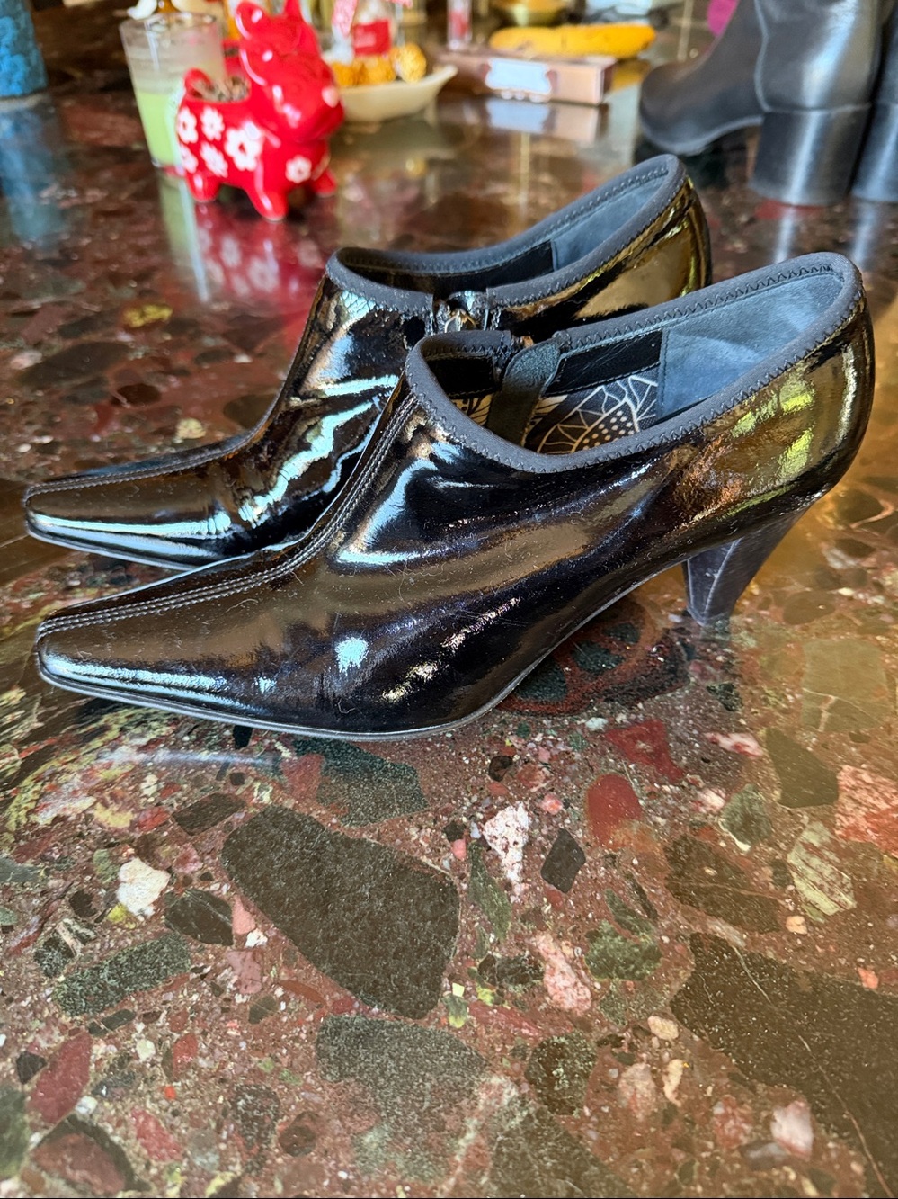 Aquatalia Zina Women's Black Patent Leather Bootie Pump Weatherproof 8